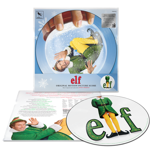 “Elf” movie soundtrack vinyl record with Buddy the Elf imagery.