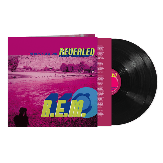 R.E.M. vinyl record cover: orange background with band photo and text.