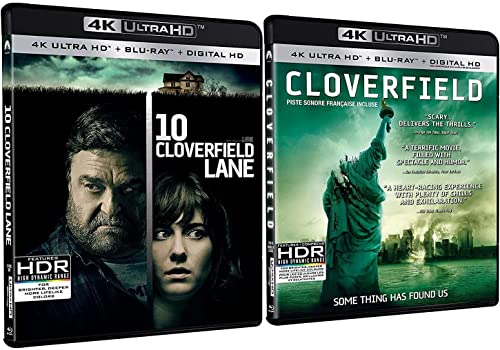 Two 4K Ultra HD Blu-ray cases for "10 Cloverfield Lane" and "Cloverfield" films.