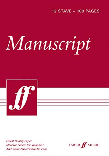 Red manuscript pad cover with white text and musical clef logo.