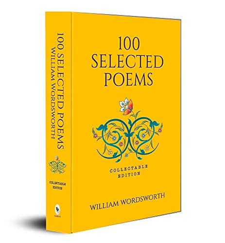 Yellow book cover with floral design, titled "100 Selected Poems" by Wordsworth.