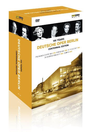 DVD cover featuring a building and three opera singers with text "100 Years Deutsche Oper Berlin".