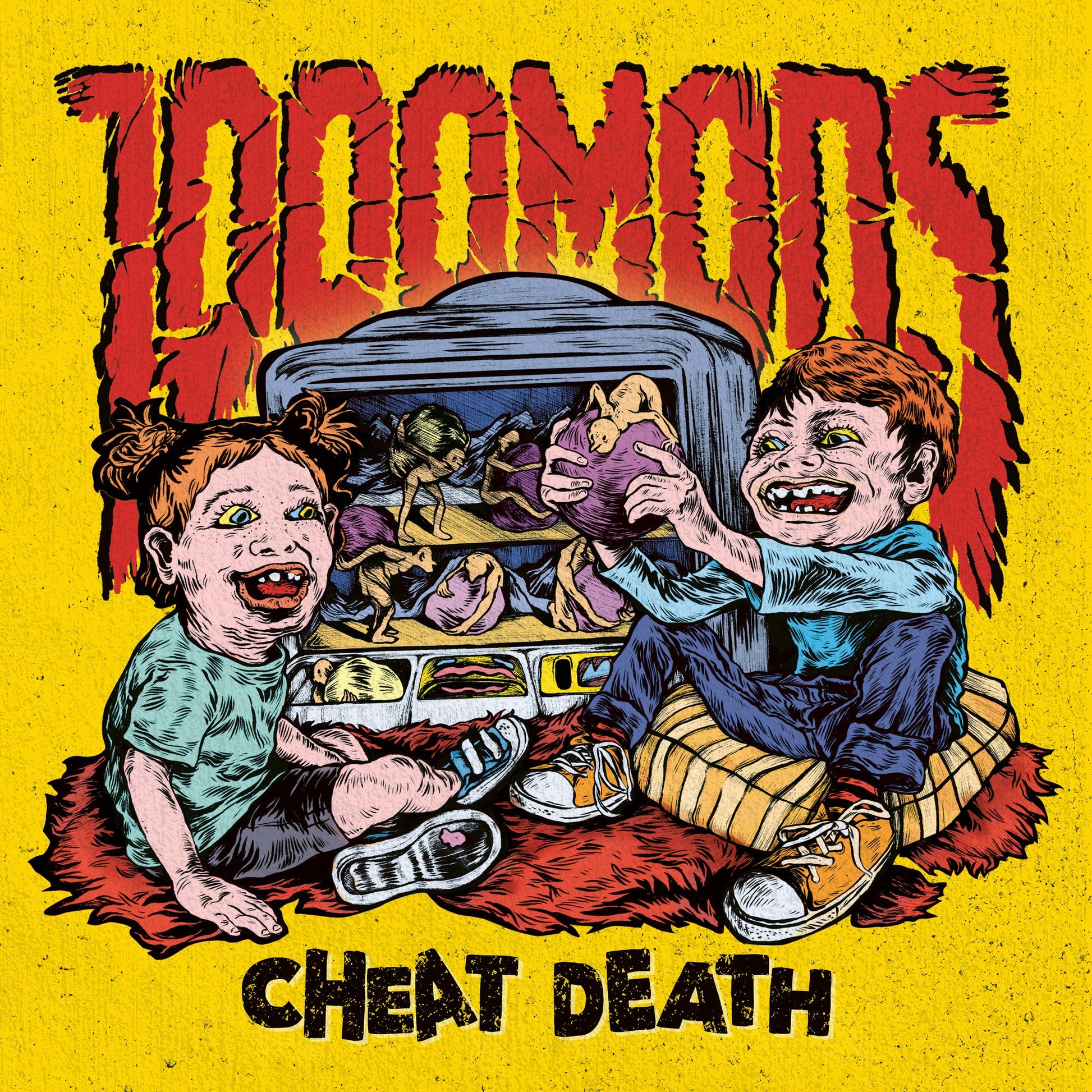 Album cover: two unsettling children flanking a toy-filled, open oven.