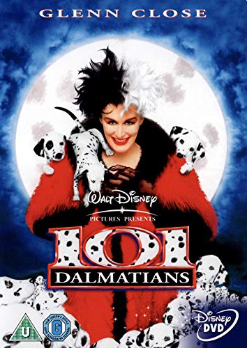 101 Dalmatians DVD cover featuring Cruella de Vil and Dalmatian puppies.