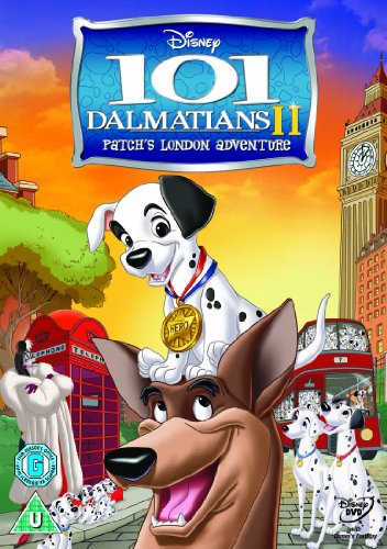 DVD cover for 101 Dalmatians 2 featuring Patch, Thunderbolt, and London landmarks.