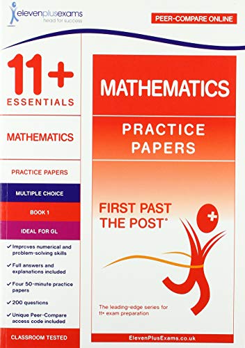 Red and white cover of "11+ Essentials Mathematics Practice Papers Book 1".