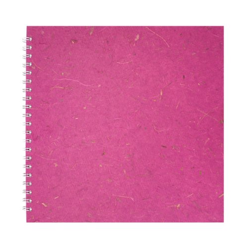 Bright pink, spiral-bound notebook with textured, flecked paper.