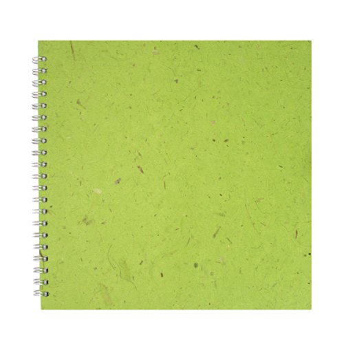 Square, green, spiral-bound notebook with textured, speckled paper.