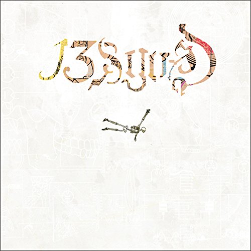 CD cover with ornate lettering, a skeleton, and blueprint background.