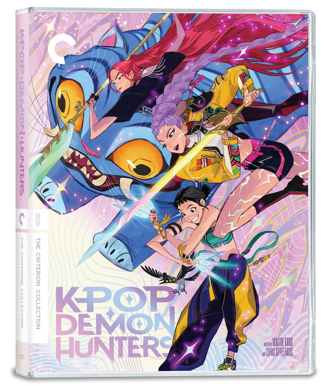 Blu-ray cover for “KPop Demon Hunters” featuring colorful anime-style characters.