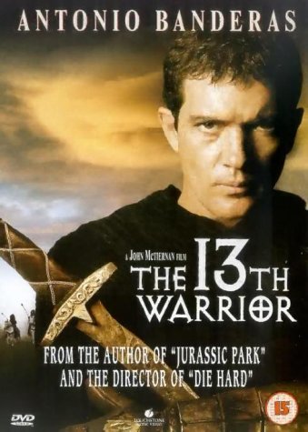 DVD cover for "The 13th Warrior" featuring Antonio Banderas’ portrait.