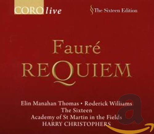CD cover for Fauré's Requiem, featuring gold text on a red background.