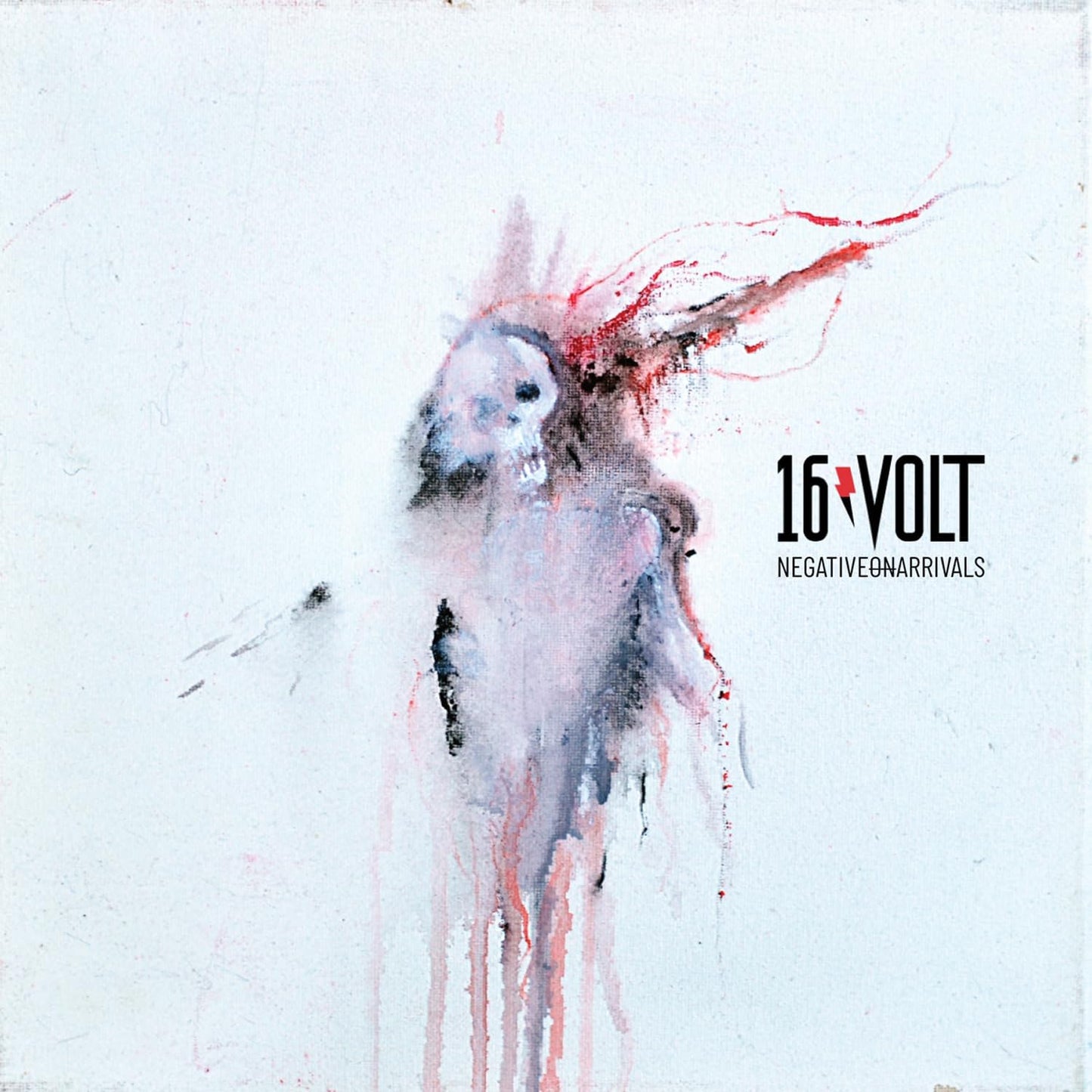 CD cover for 16VOLT - NEGATIVE ON ARRIVALS, with abstract watercolor art.