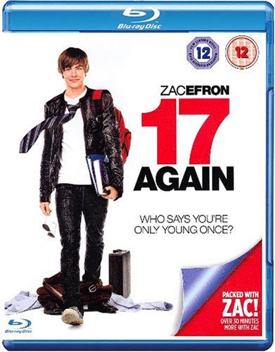 Blu-ray cover for "17 Again" featuring Zac Efron as a young man.