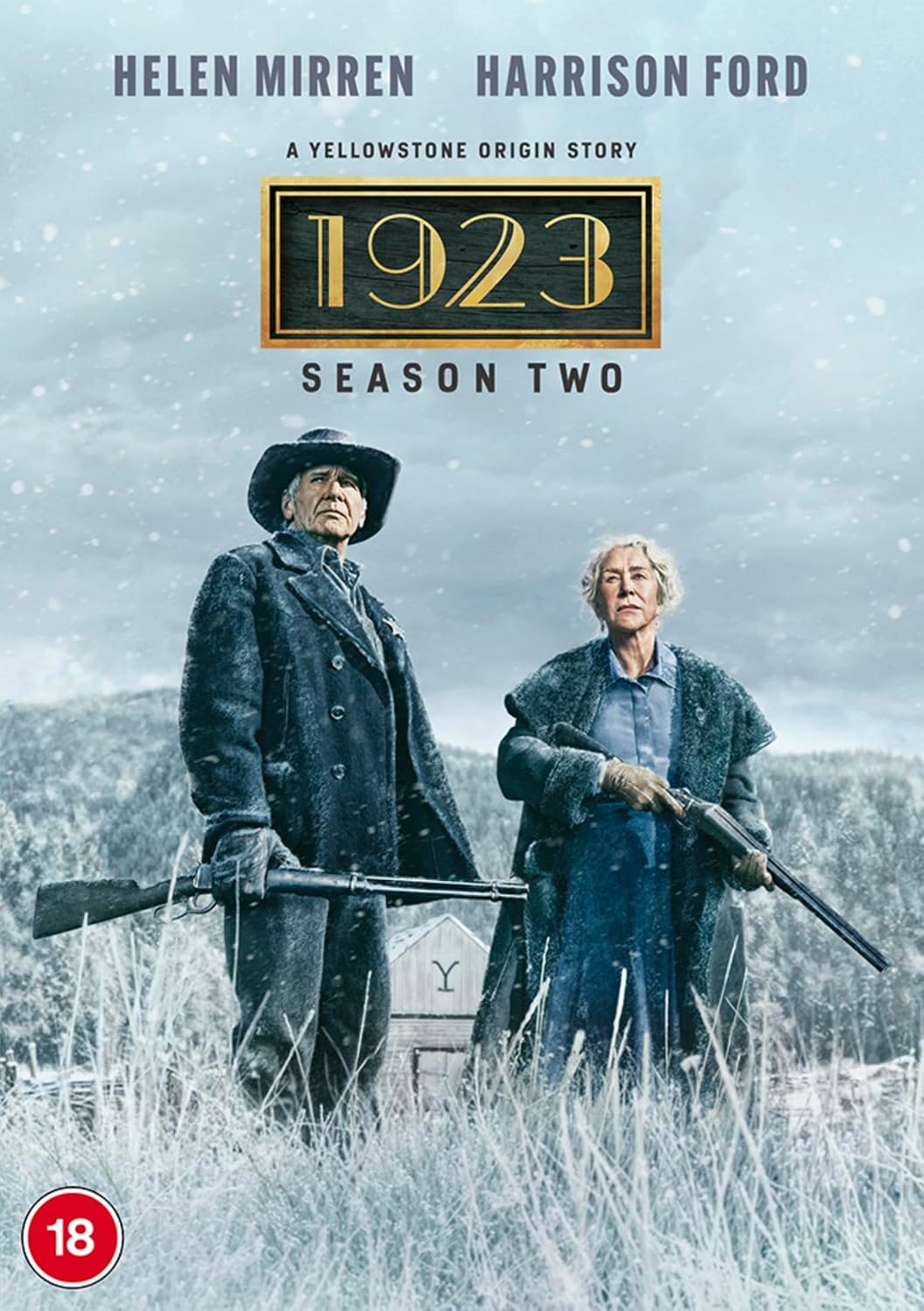 DVD cover for "1923: A Yellowstone Story" Season 2, featuring Helen Mirren and Harrison Ford.