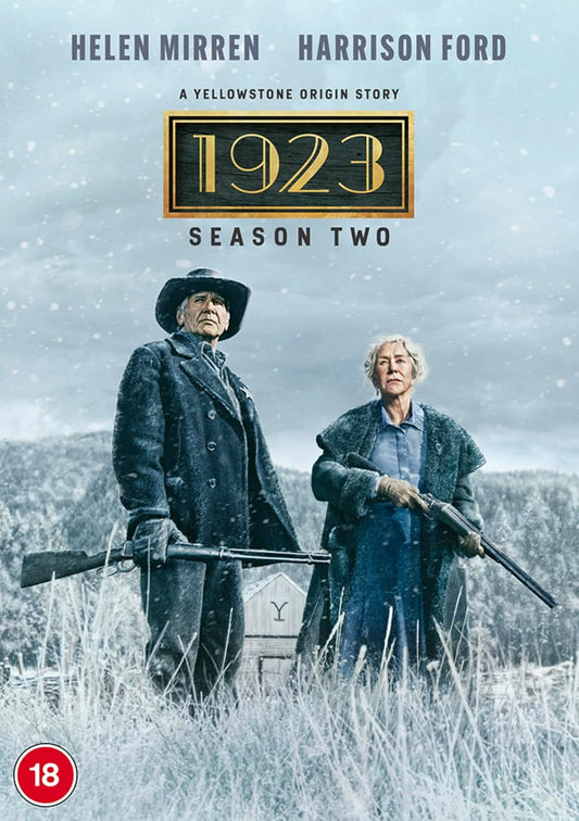 DVD cover for "1923: A Yellowstone Story" Season 2, featuring Helen Mirren and Harrison Ford.
