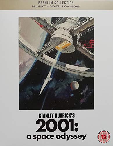 Blu-ray cover for “2001: A Space Odyssey” featuring a spaceship and Earth.