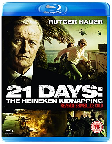 Blu-ray cover for “21 Days: The Heineken Kidnapping” featuring Rutger Hauer.