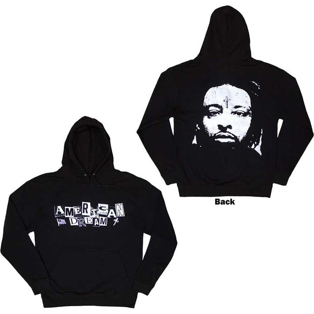 Black unisex pullover hoodie featuring a large graphic print on the back.