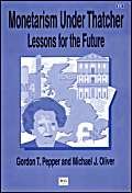 Book cover titled Monetarism Under Thatcher featuring Margaret Thatcher, a map, and a building.