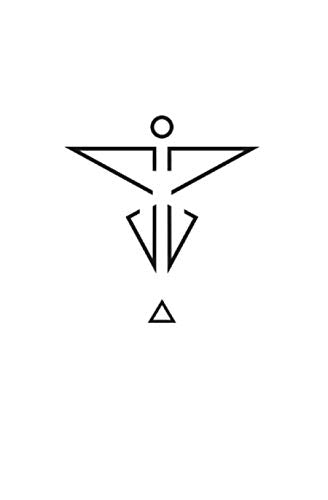 Black and white abstract line drawing of a figure with wings.