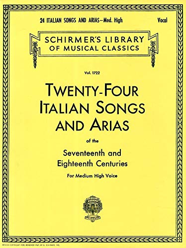 Yellow music book cover titled 24 Italian Songs and Arias for Medium High Voice.