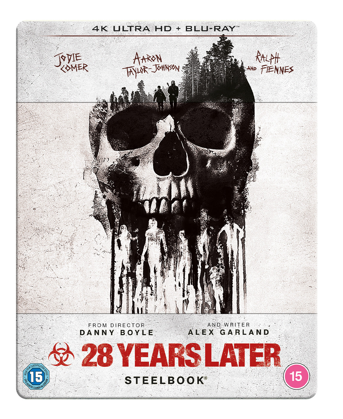 SteelBook case for "28 Years Later" featuring a skull and forest imagery.
