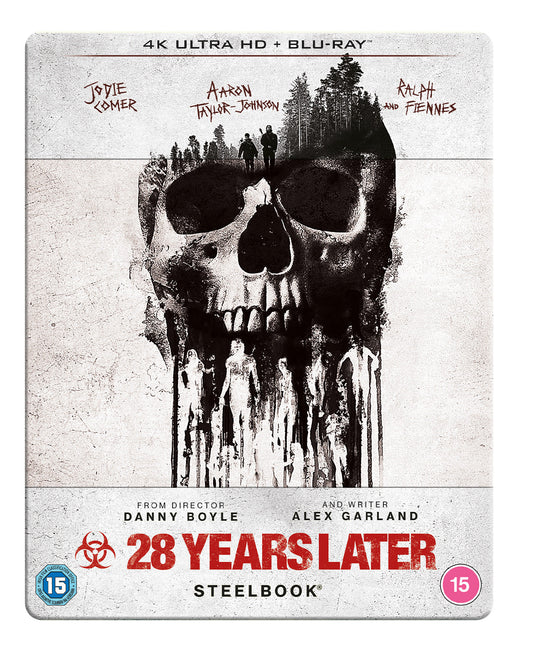 SteelBook case for "28 Years Later" featuring a skull and forest imagery.