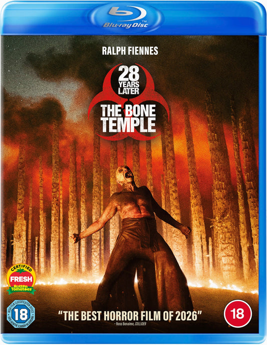 28 Years Later: The Bone Temple" Blu-ray cover featuring a silhouetted figure.