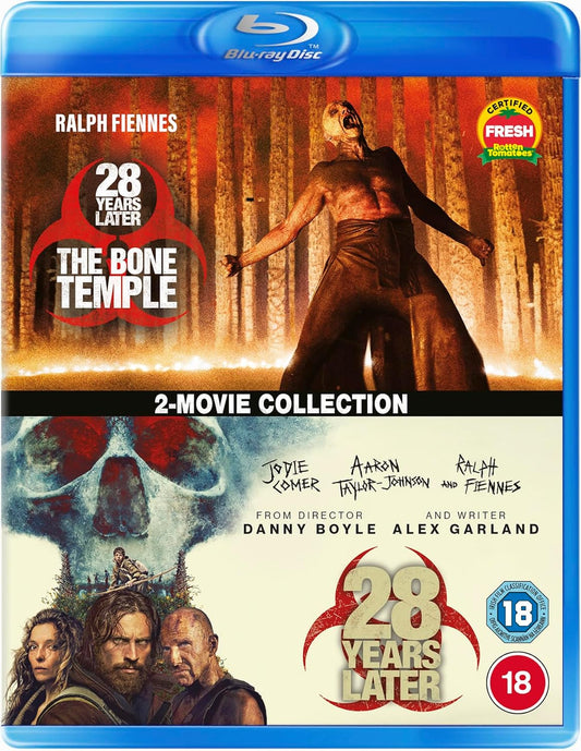 28 Years Later/The Bone Temple" Blu-ray cover featuring a distressed figure.