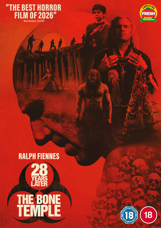 DVD cover for 28 Years Later: The Bone Temple featuring skulls and cast members.