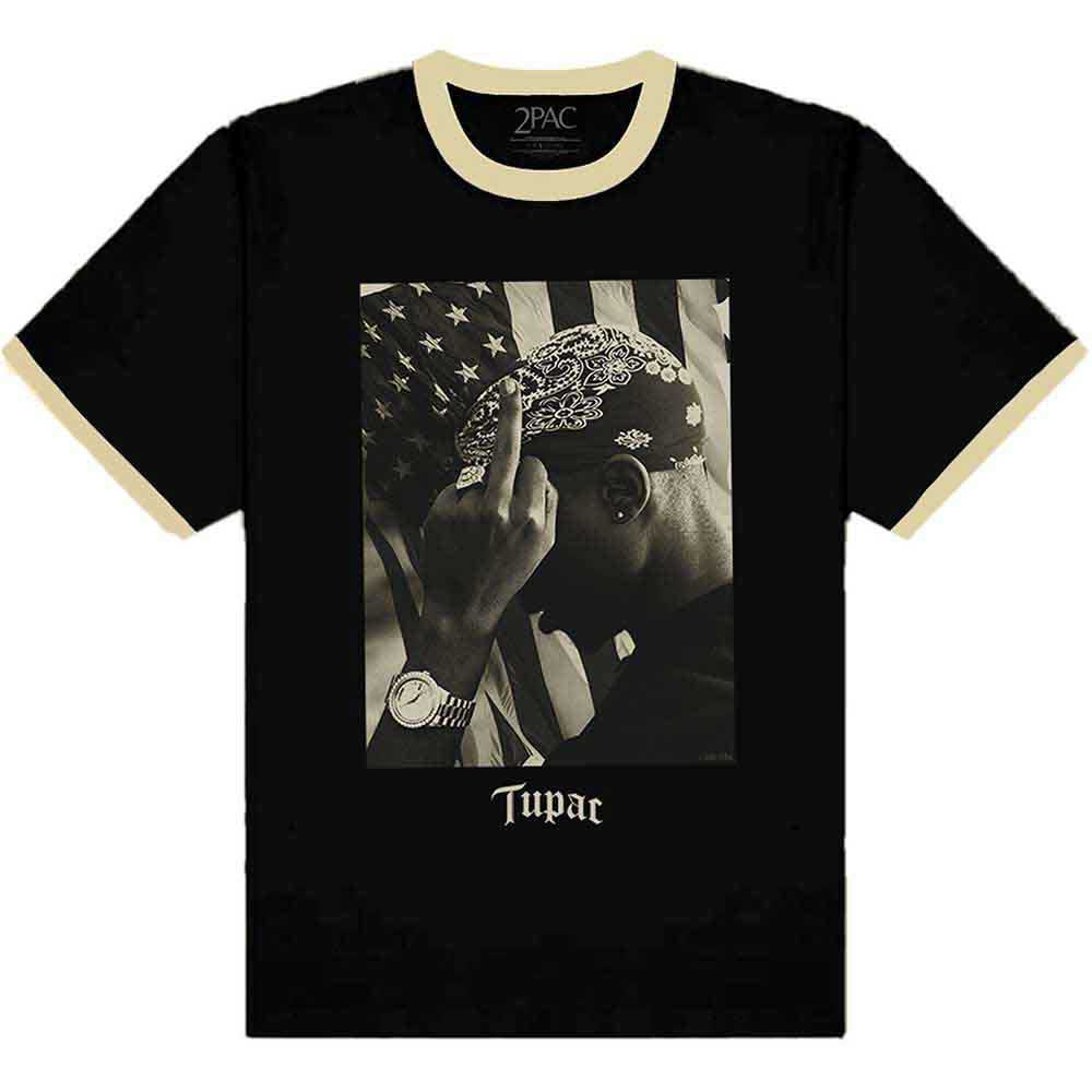 Tupac Unisex T-Shirt: Flag Photo (Ringer) (XX-Large)