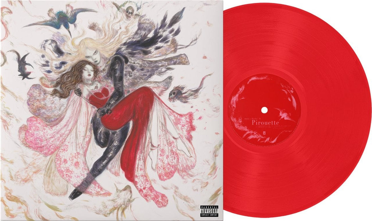 Red vinyl LP of 2hollis’ “Pirouette” with painted cover art.