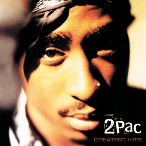 2Pac “Greatest Hits” CD cover featuring a close-up portrait of the rapper.