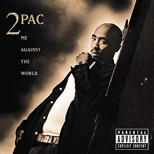 2Pac album cover: portrait of Tupac Shakur, sepia tone, leaning on wood.