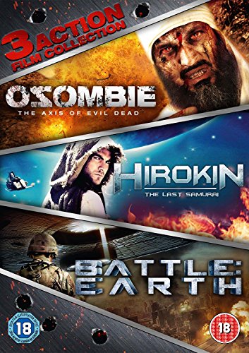 DVD cover featuring three action film titles: OZombie, Hirokin, Battle: Earth.