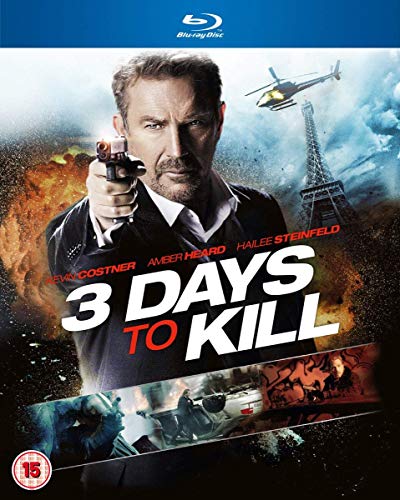 Kevin Costner holds a gun on the "3 Days To Kill" Blu-ray cover.