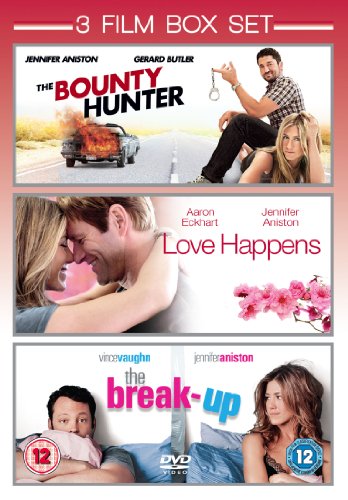DVD cover for three romantic comedy films featuring Jennifer Aniston.