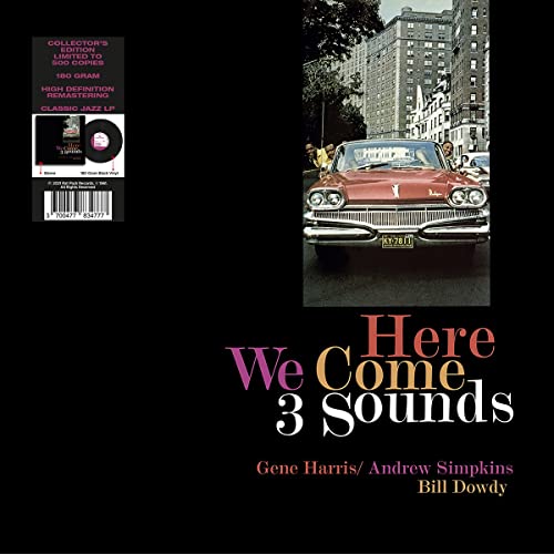 Vinyl record cover for "Here We Come" by 3 Sounds, featuring a red car.
