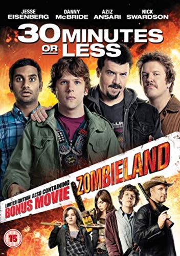 DVD cover for "30 Minutes or Less" and "Zombieland" with cast photos.