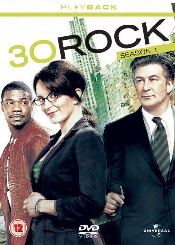 DVD cover for 30 Rock Season 1 featuring three cast members against city background.
