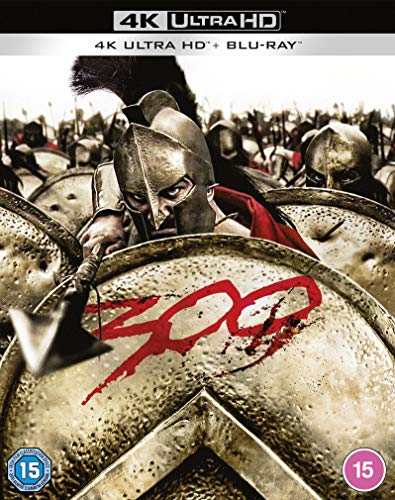 Blu-ray cover for "300" featuring a Spartan warrior with shield and axe.