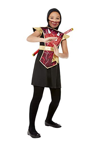 Smiffys 71043S Ninja Warrior Costume, Girls, Red, S - Age 4-6 years