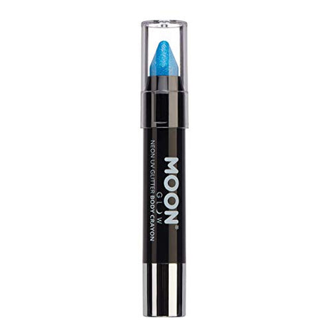 Moon Glow - Neon UV Glitter Face Paint Stick/Body Crayon makeup for the Face & Body - Blue - Glows brightly under UV lighting