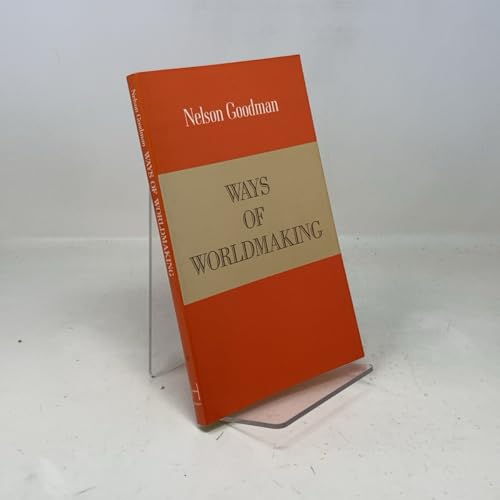 Orange book titled Ways of Worldmaking by Nelson Goodman on clear stand.