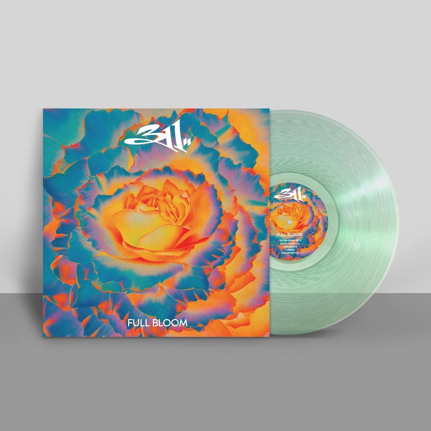 311 “Full Bloom” vinyl record, floral cover art, translucent green disc.