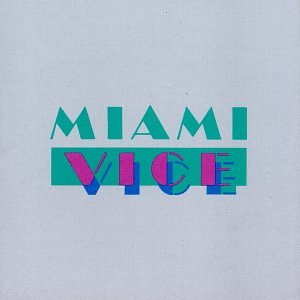 CD cover for "Miami Vice" soundtrack with geometric, colorful text.