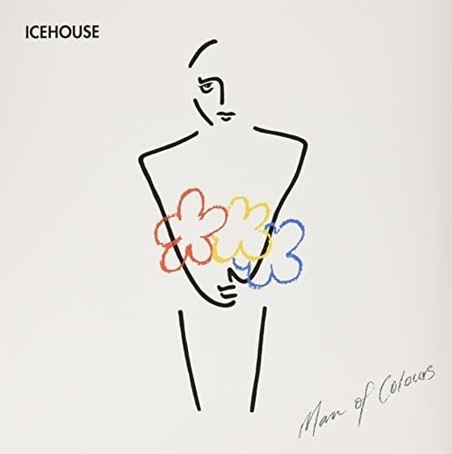 Icehouse “Man of Colours” album cover: line drawing with colorful flowers.