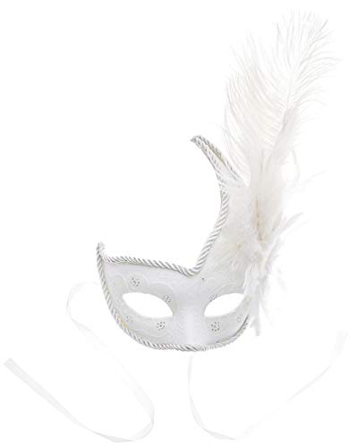 Smiffys Ornate Columbina Eyemask with Feather - White