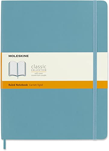 Moleskine Classic Ruled Paper Notebook - Soft Cover And Elastic Closure Journal - Color Reef Blue - X- Large 19 X 25 A4 - 192 Pages